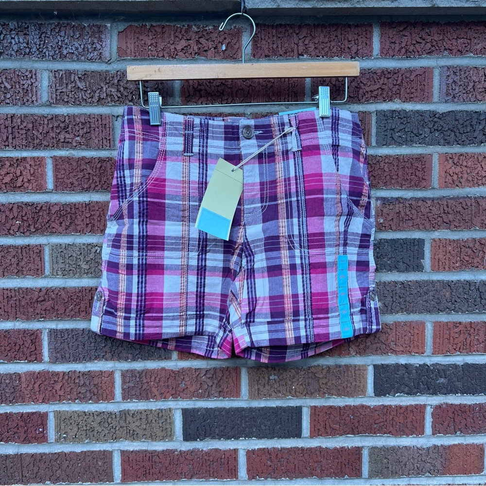 Sonoma Pink Purple and White Plaid Mid Rise Shorts